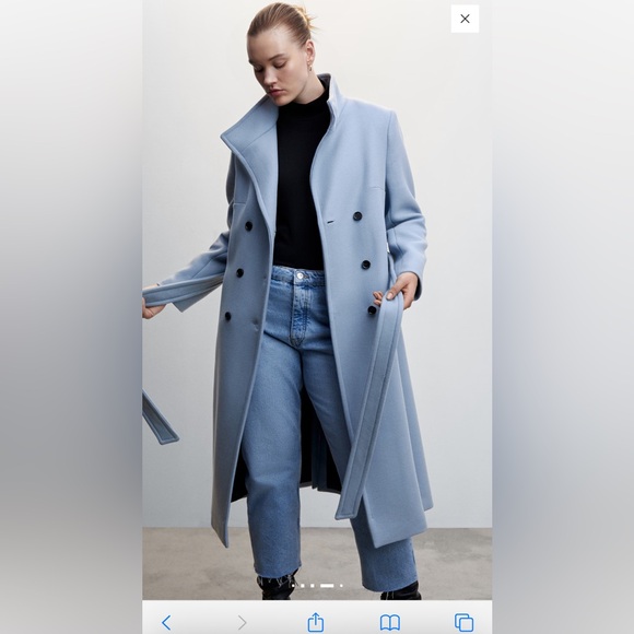 Mango Blue Double-Breasted Coat - Picture 11 of 17